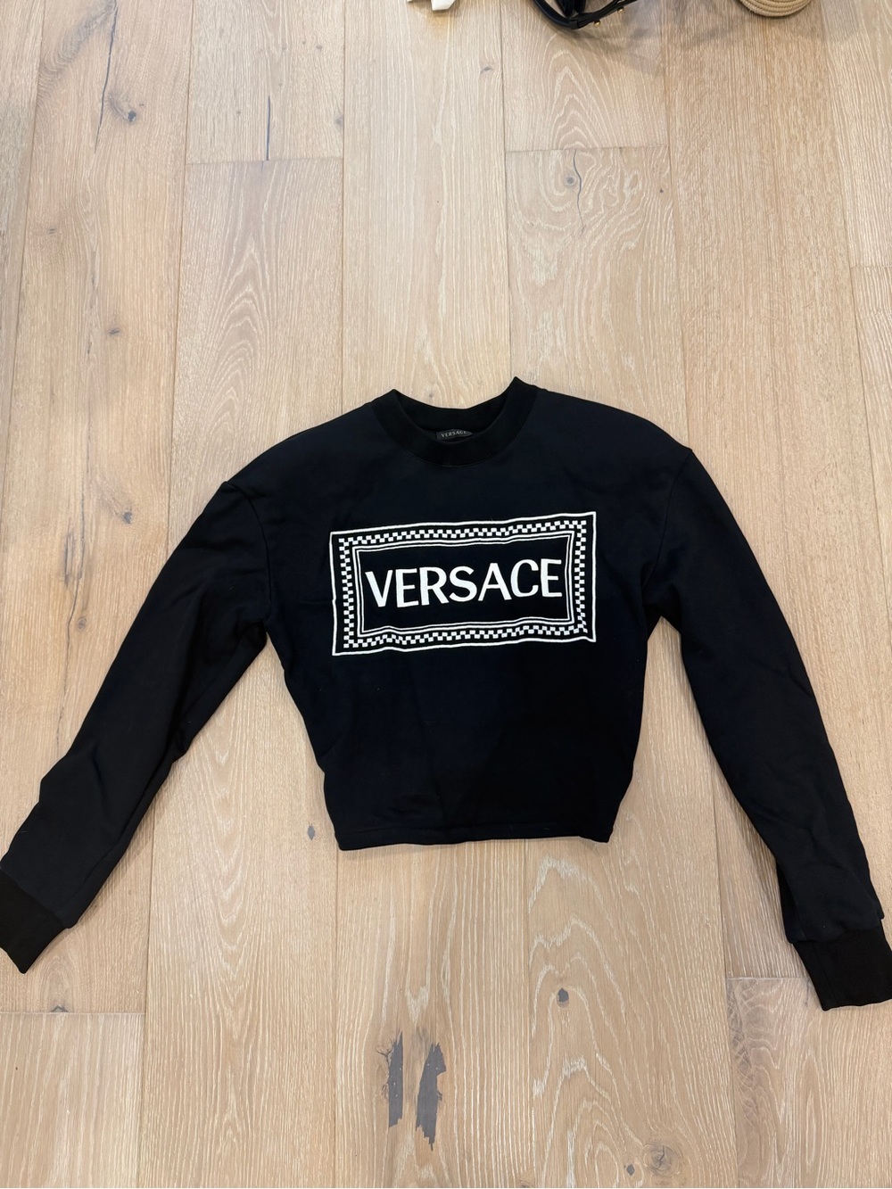 Versace Black Cropped Crewneck Sweatshirt with White Logo